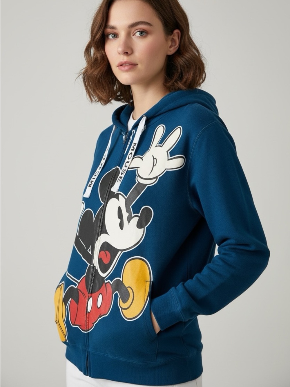 Disney Mickey Mouse Full Zip Hoodie Fleece Sweatshirt, Size Small.